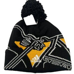 Adidas Unisex OSFA Black Pittsburgh Penguins NHL Hockey Pom Pom Beanie Hat NWT